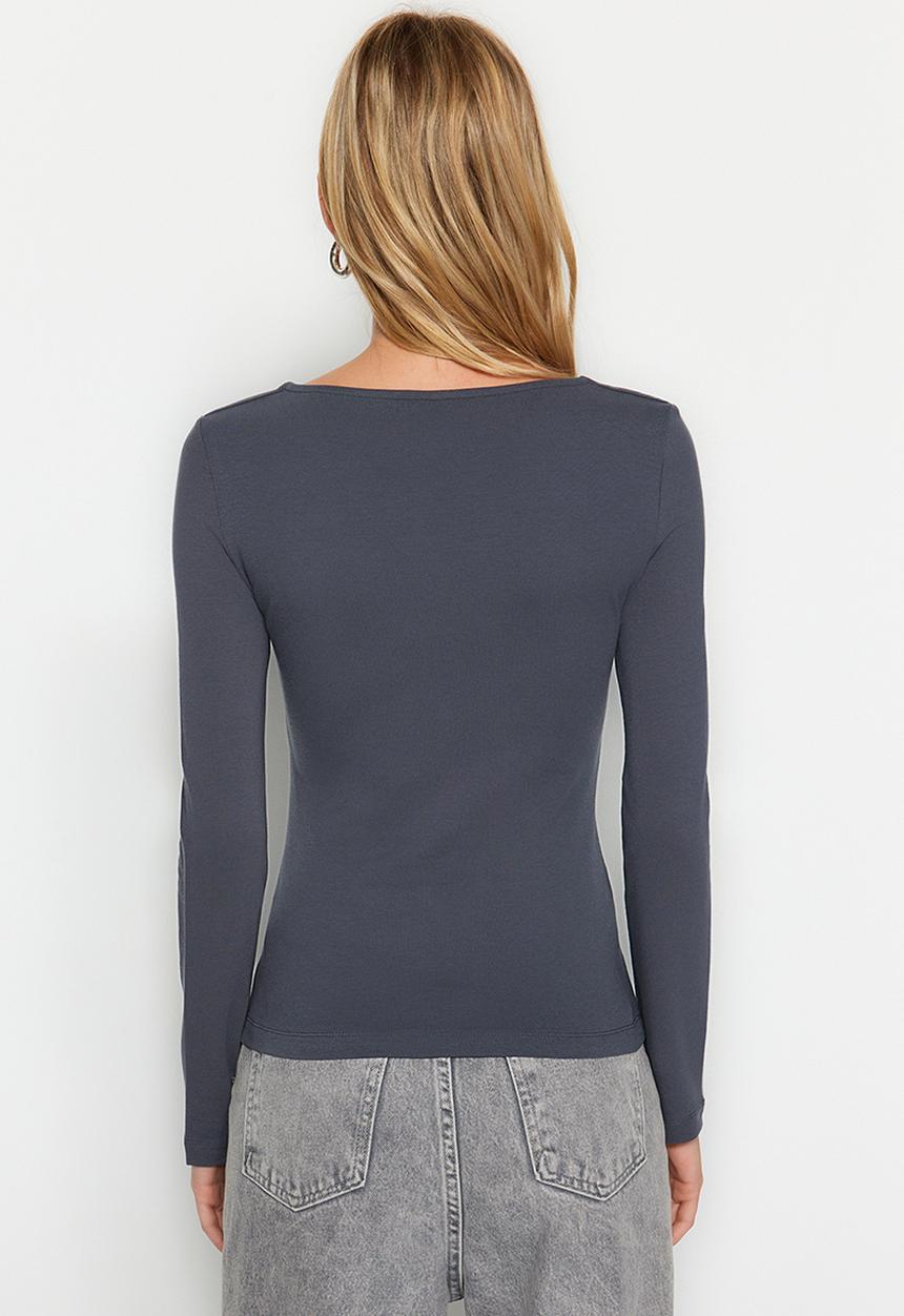 Trendyol - Square neck rib top - grey