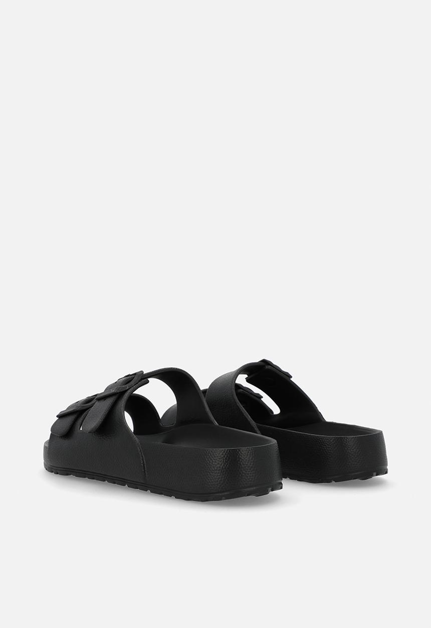 Pop Candy - Twin buckle slip on sandals - black