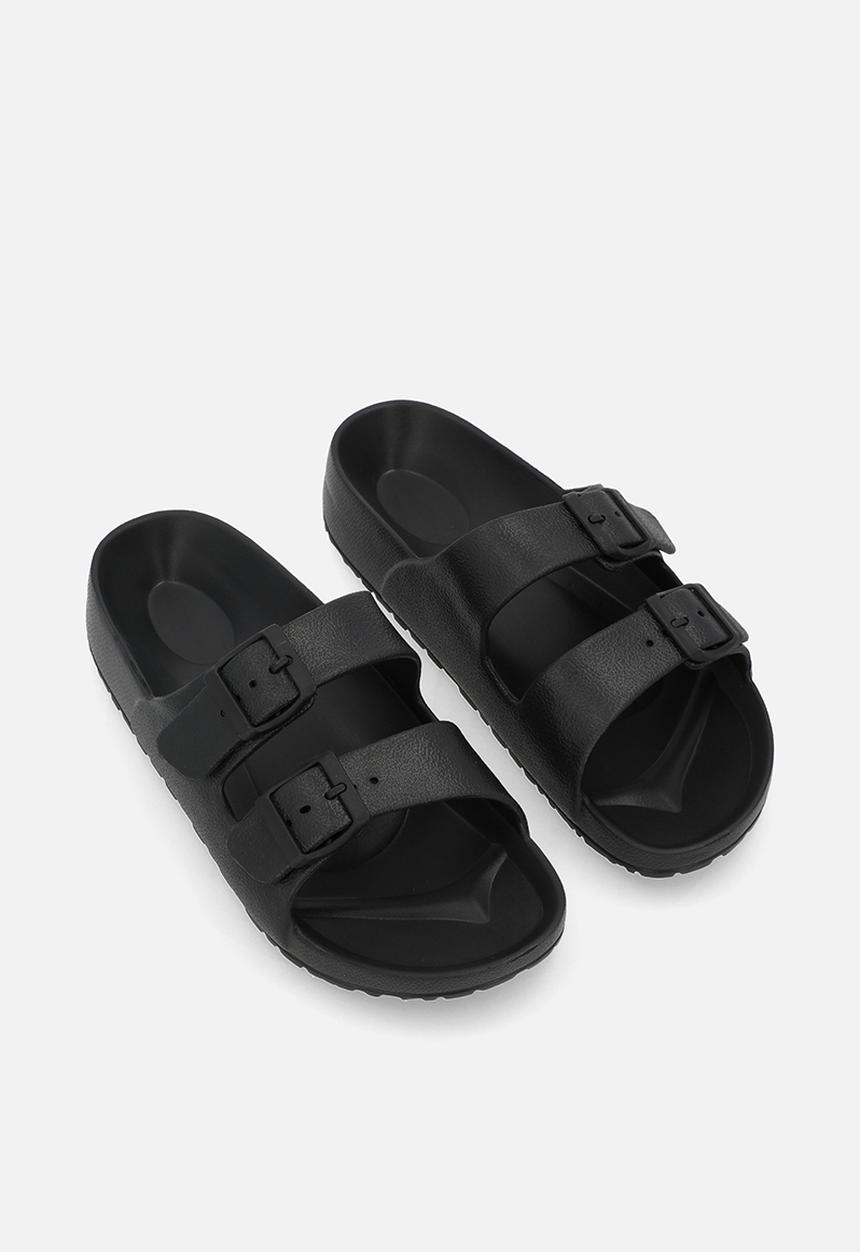 Pop Candy - Twin buckle slip on sandals - black
