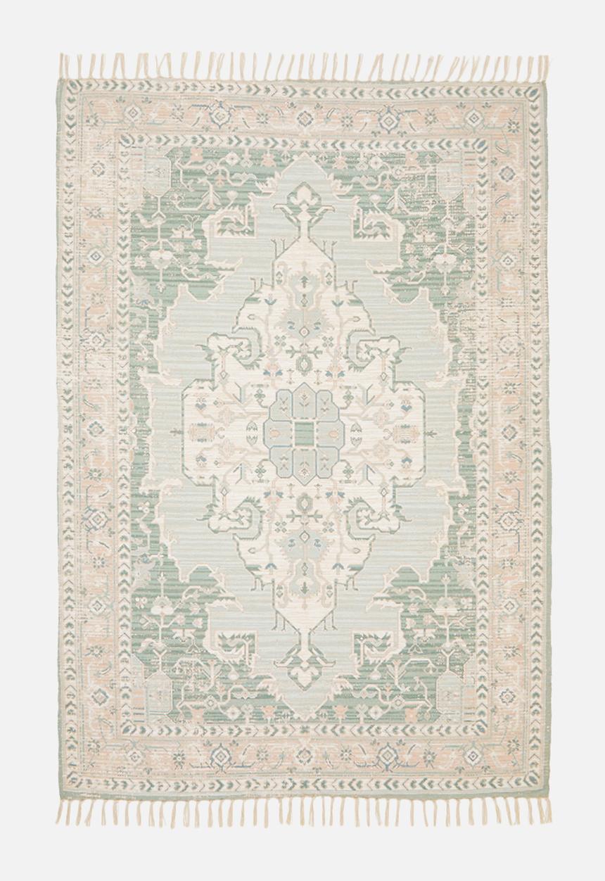 Sixth Floor - Chenille Printed Antique Rug - Dusty Pink & Sage 