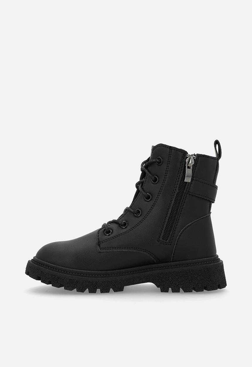 Pop Candy - Buckle strap lace up boots - black
