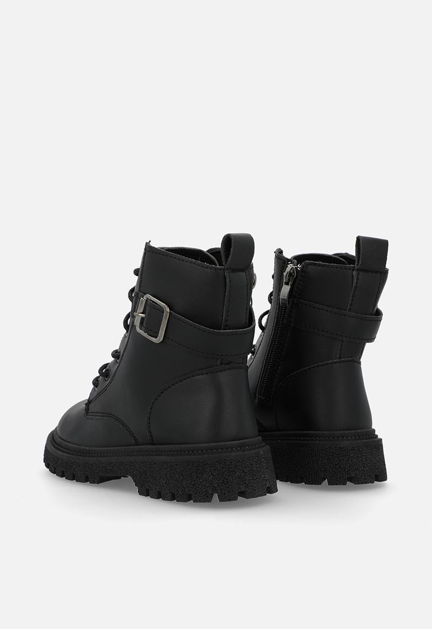Pop Candy - Buckle strap lace up boots - black