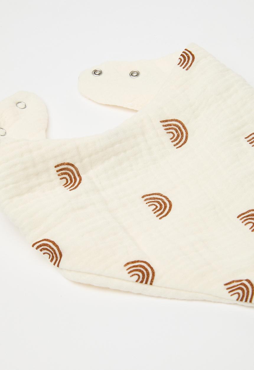 Pop Candy - Printed bib & face towel set - ecru & brown