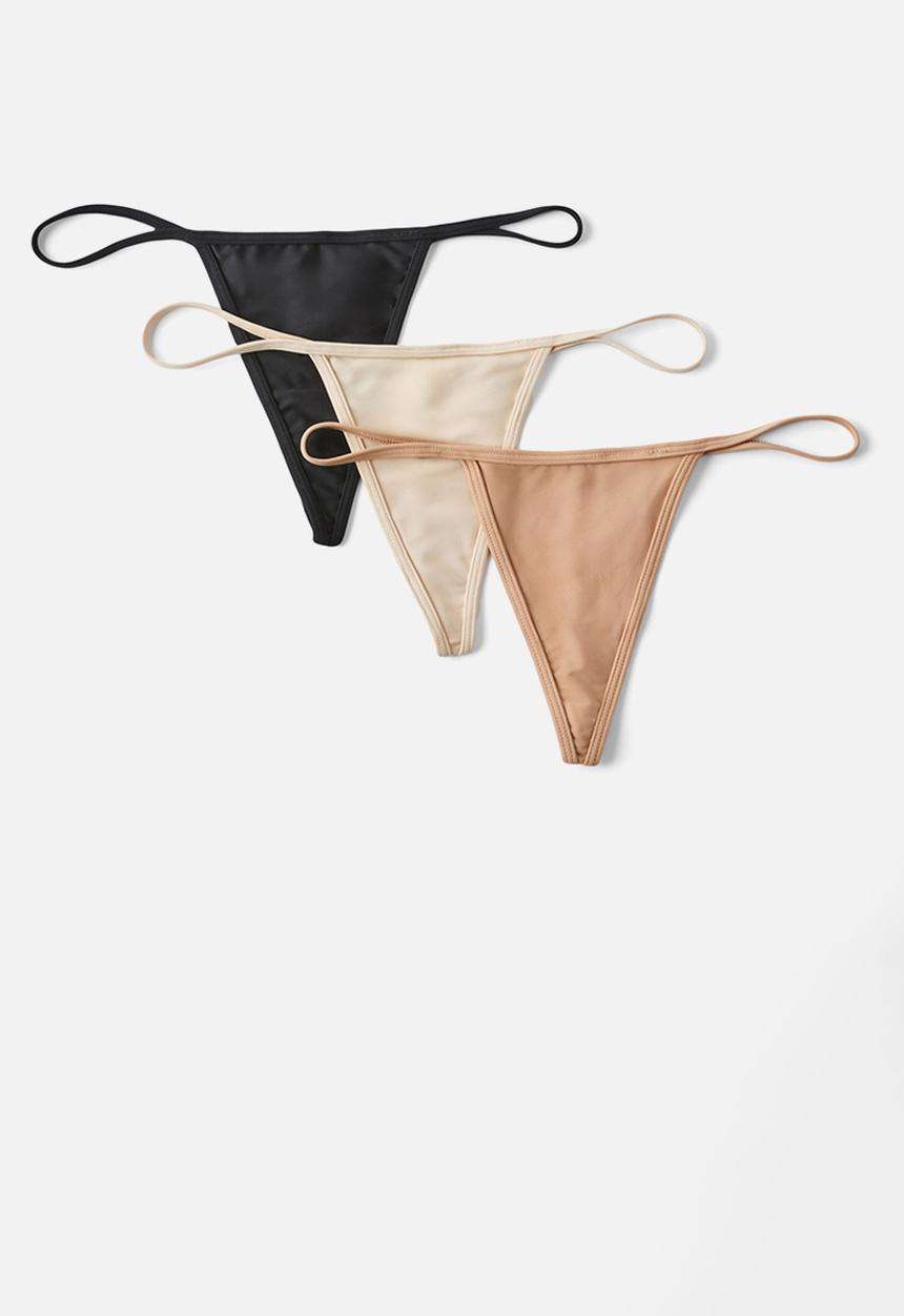 Cotton On - Tiny Invisible Tanga G String 3 Pack - Black/Frappe/Maple Sugar