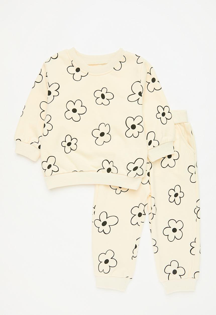 Pop Candy - Floral top & bottom set - ecru & black