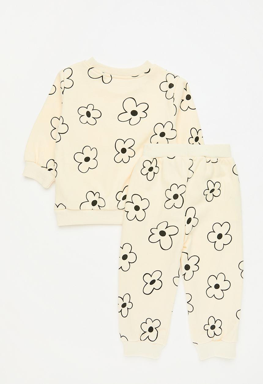 Pop Candy - Floral top & bottom set - ecru & black