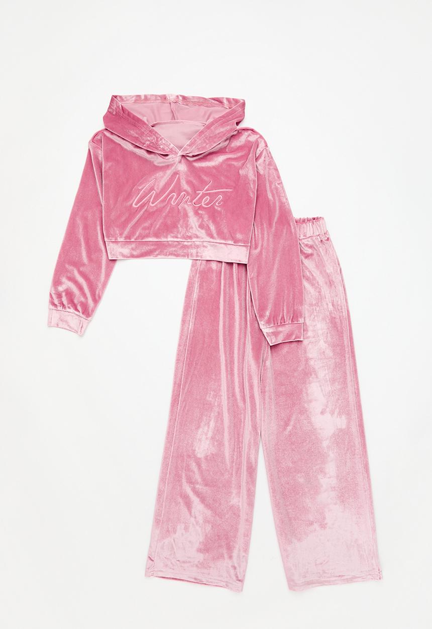 Pop Candy - Hooded cropped velour set - pink