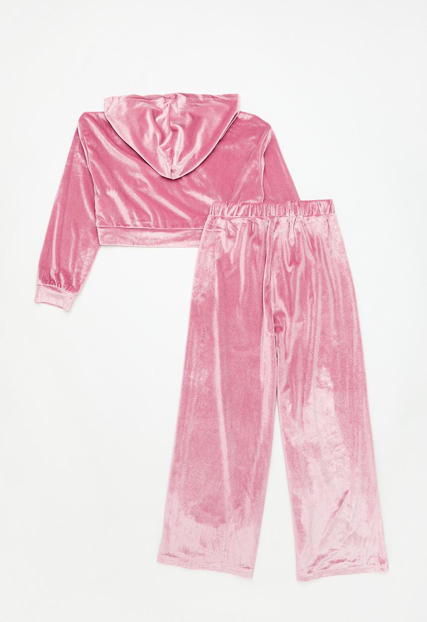 Pop Candy - Hooded cropped velour set - pink