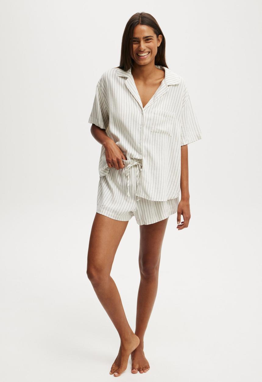Cotton On - Body Woven Sleep Set - Natural/Ebony Lee Stripe