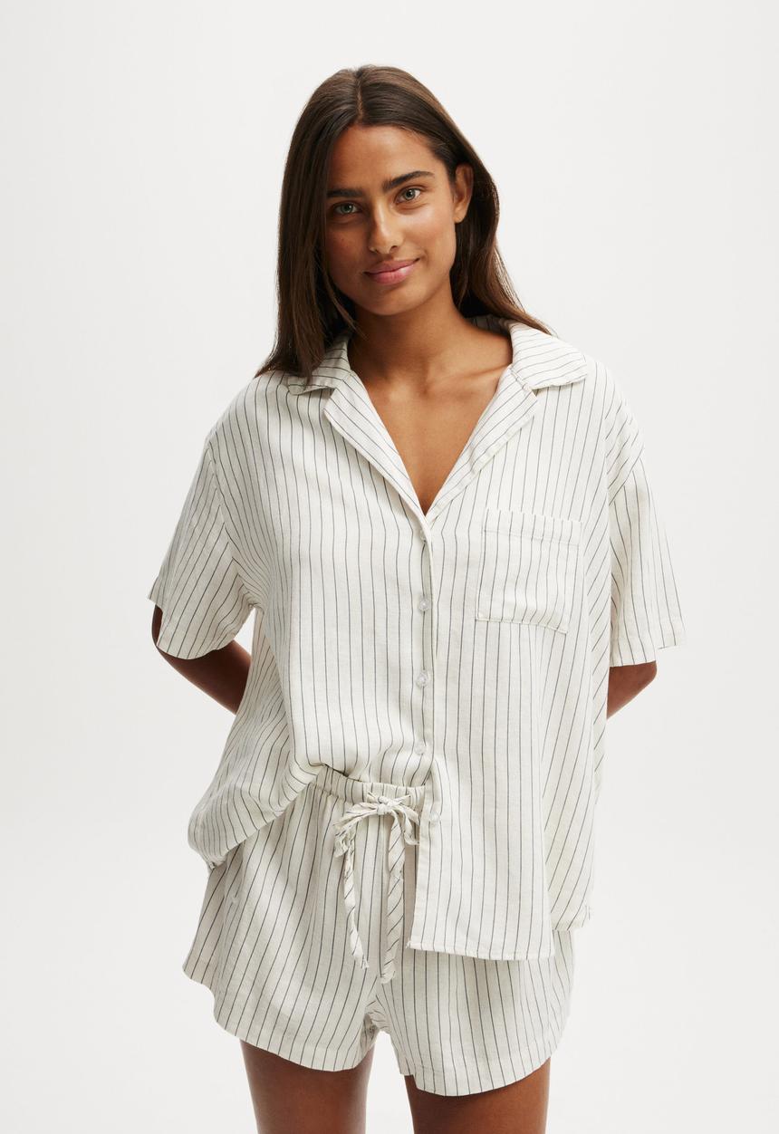 Cotton On - Body Woven Sleep Set - Natural/Ebony Lee Stripe