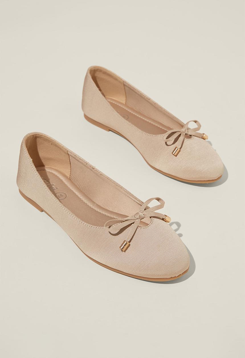 Cotton On - MIA Bow Ballerina - Taupe Grosgrain