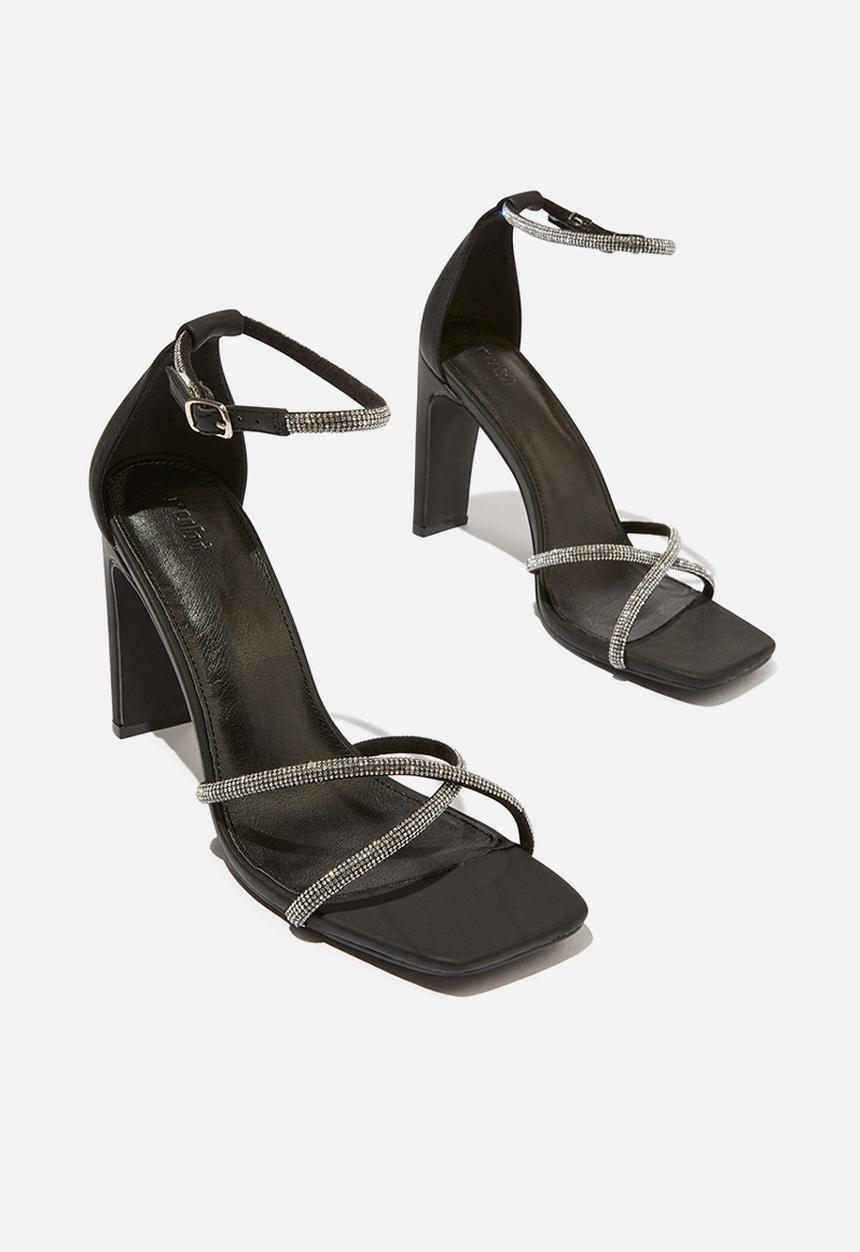 Cotton On - Minnie Strappy Block Heel- Black/Silver Diamante