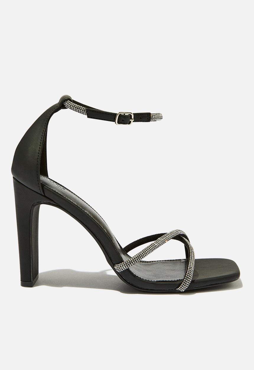 Cotton On - Minnie Strappy Block Heel- Black/Silver Diamante