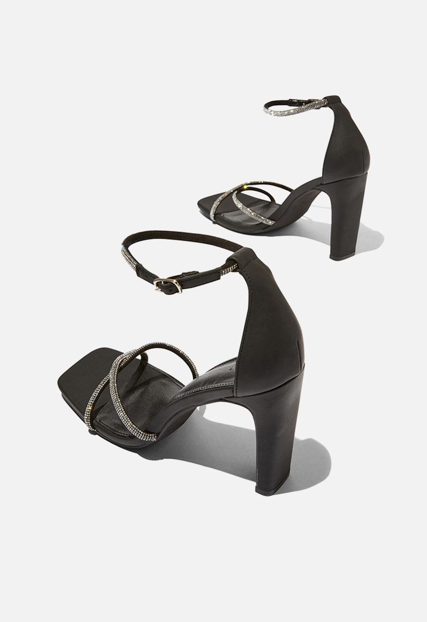 Cotton On - Minnie Strappy Block Heel- Black/Silver Diamante