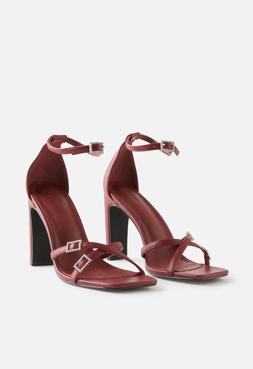 Cotton On - Minnie Strappy Block Heel - Sangria/Silver Diamante Buckle