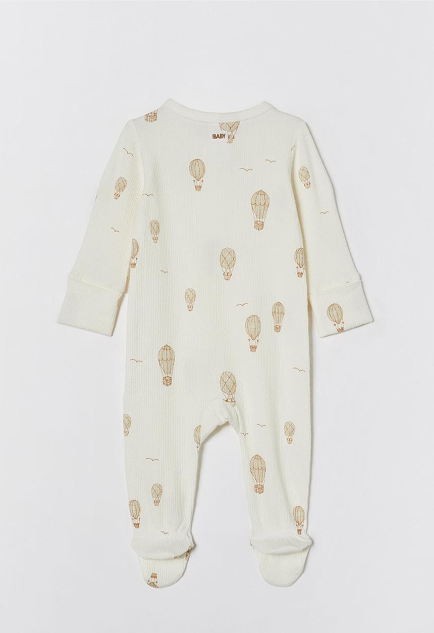 Cotton On - Organic pointelle zip romper - milk/hot air balloons