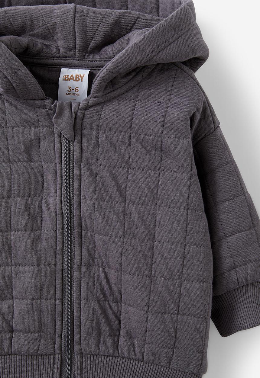 Cotton On - Quilted hooded zip through - rabbit grey