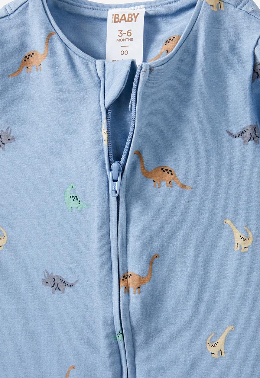 Cotton On - The short sleeve zip romper - dusty blue/ditsy dino