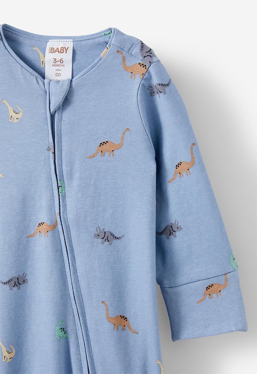 Cotton On - The billie long sleeve zip romper - dusty blue/ditsy dino