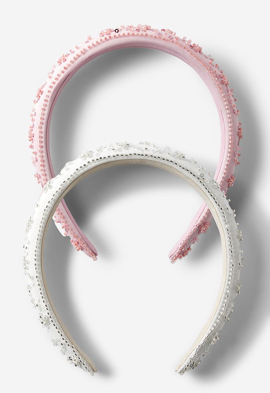 Cotton On - Sophia luxe headband 2 pack - vanilla/ballerina beaded