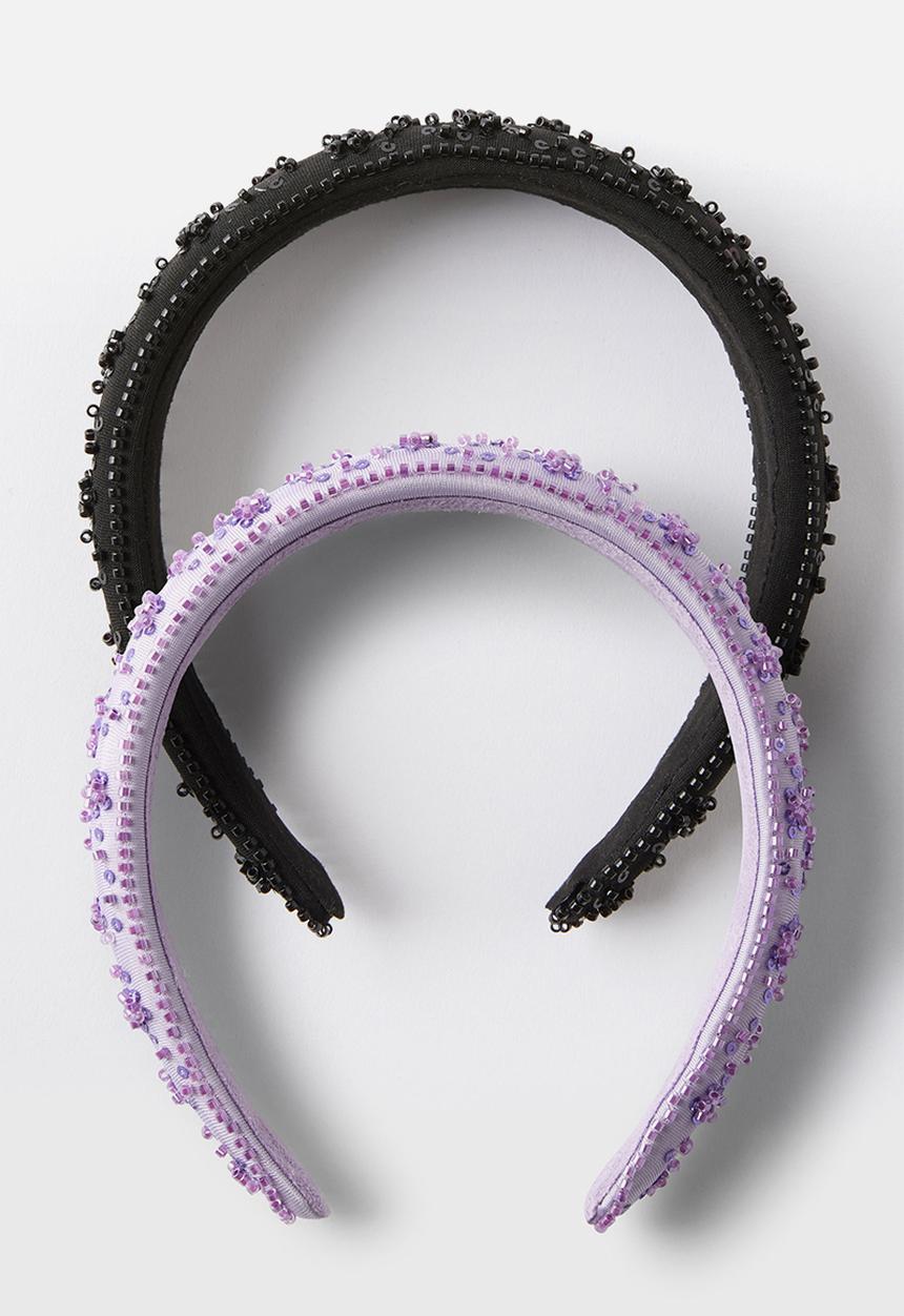 Cotton On - Sophia luxe headband 2 pack - black/lilac drop beaded