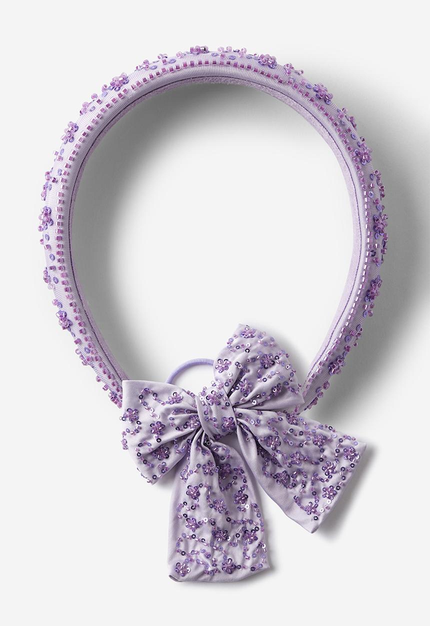 Cotton On - Sophia luxe headband and bow set - lilac drop/beaded