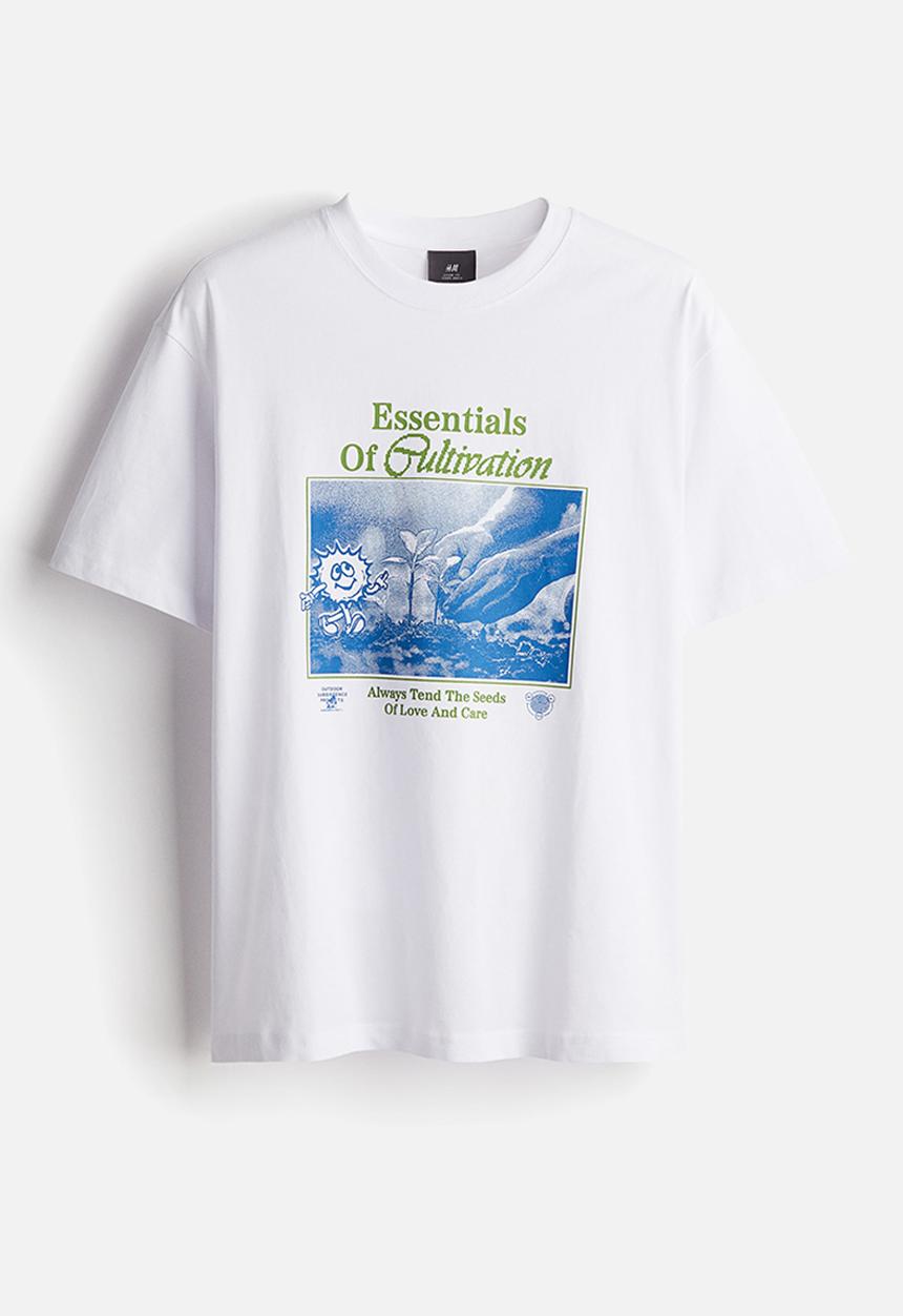 H&M - Loose fit printed t-shirt - white & essentials