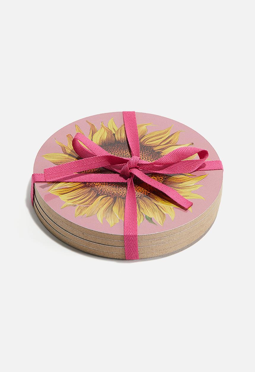 H&M - 4 pack graphic-print coasters - dark pink flower