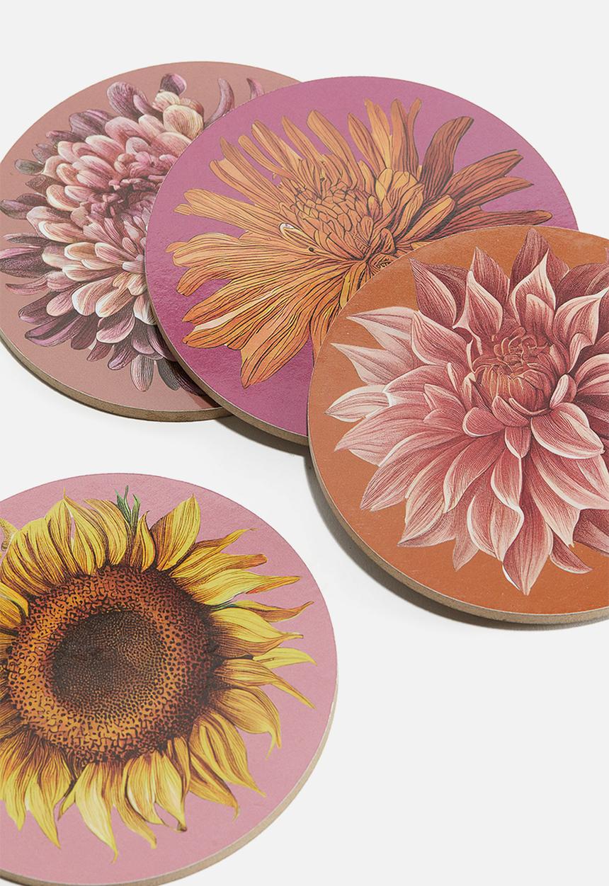 H&M - 4 pack graphic-print coasters - dark pink flower