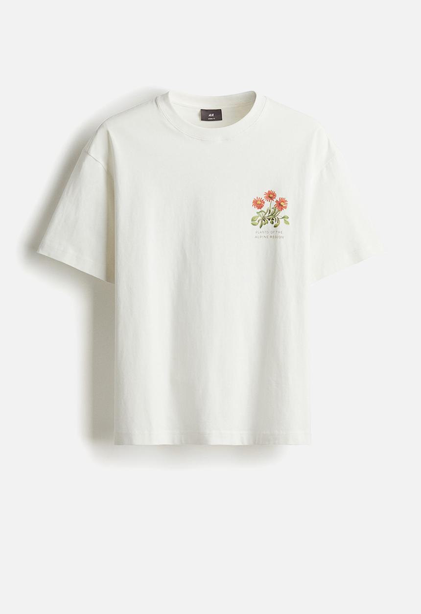 H&M - Loose fit printed t-shirt - white & flowers