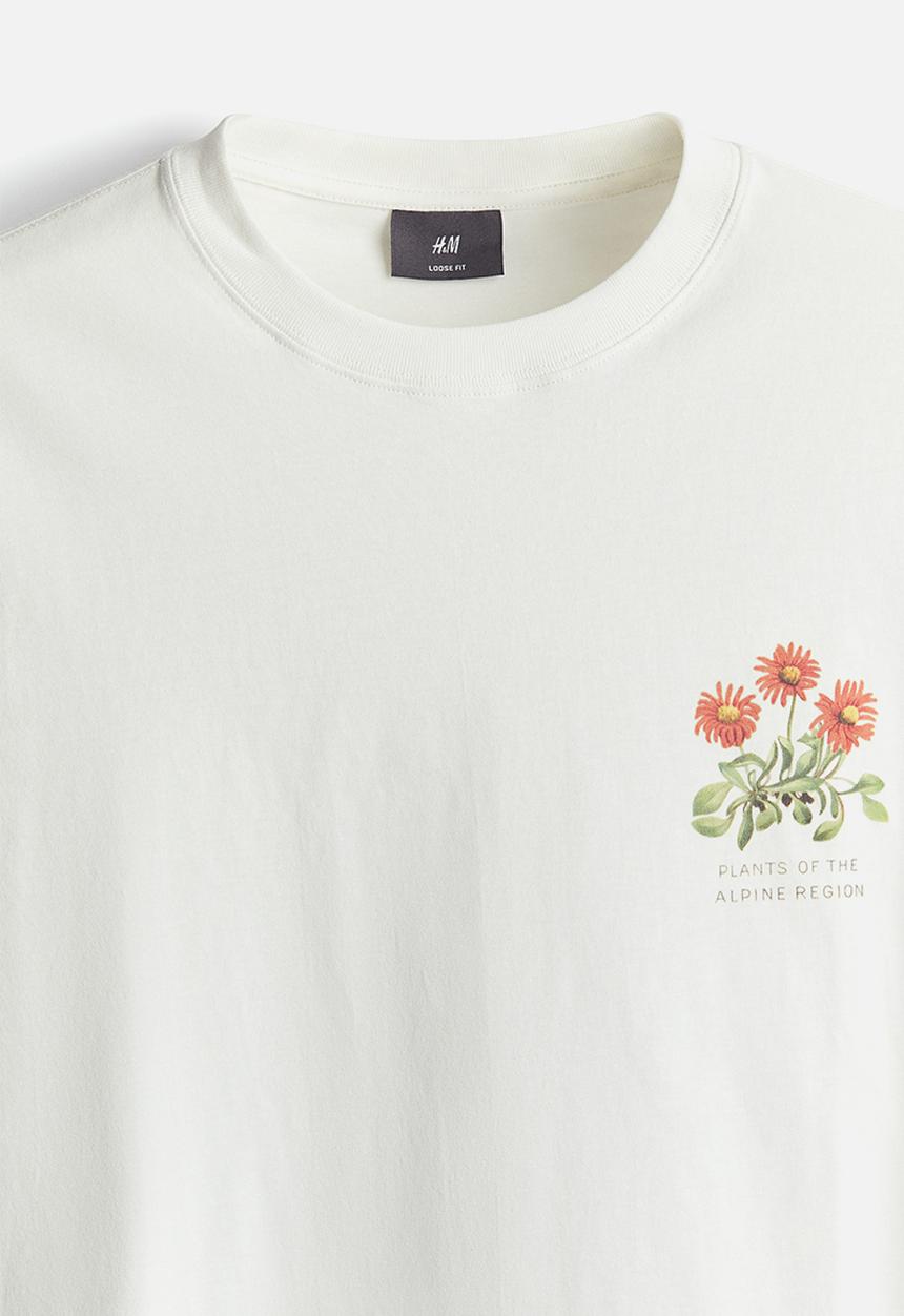 H&M - Loose fit printed t-shirt - white & flowers