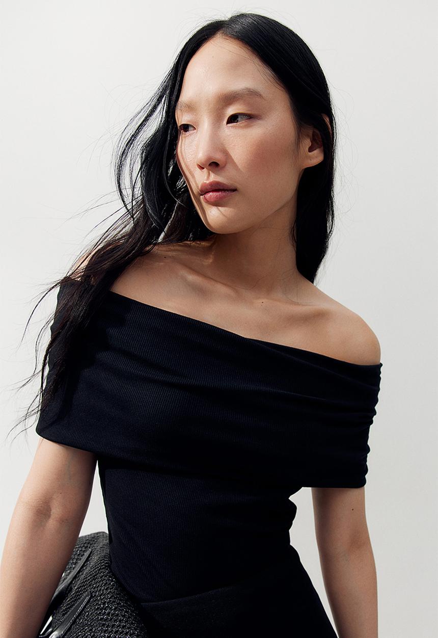 H&M - Ribbed off-the-shoulder top - black