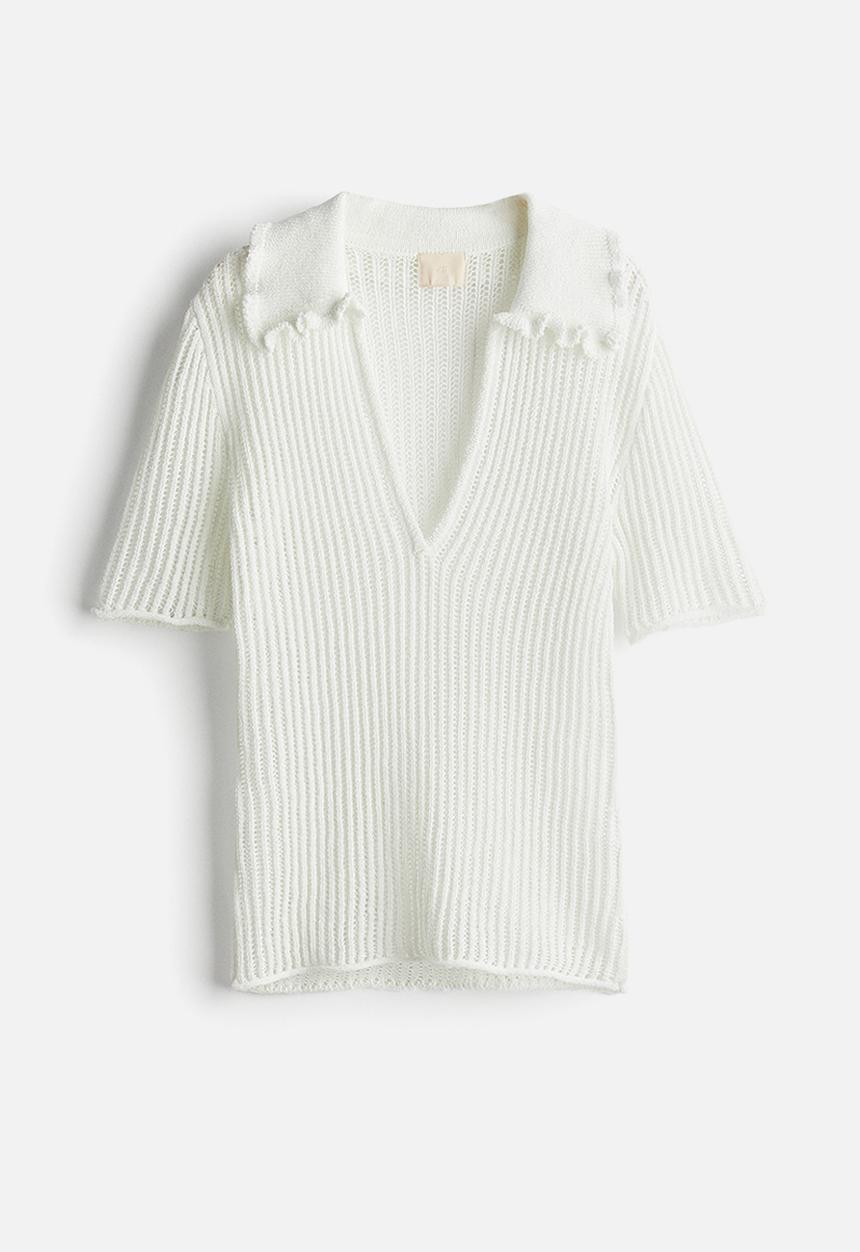 H&M - Rib-knit collared top - white