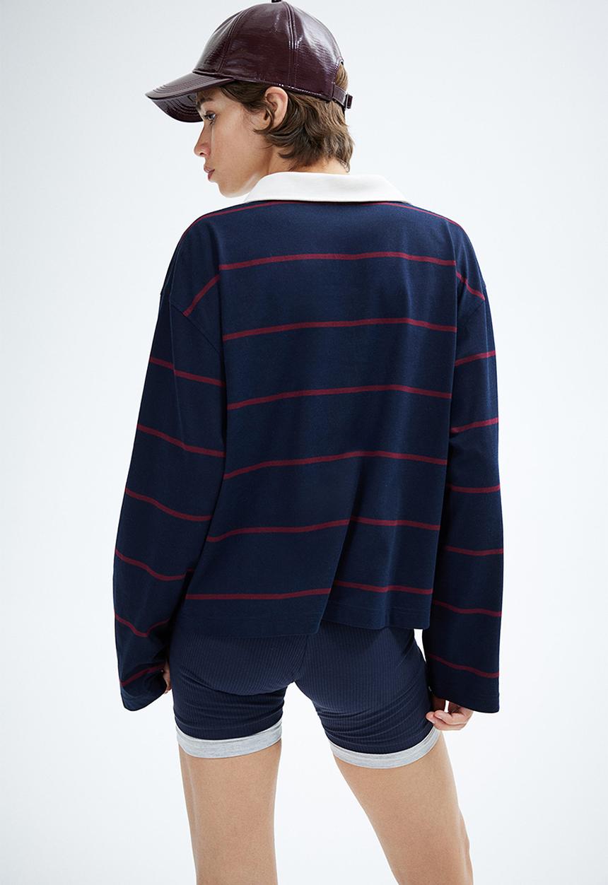 H&M - Oversized polo shirt - navy blue/striped