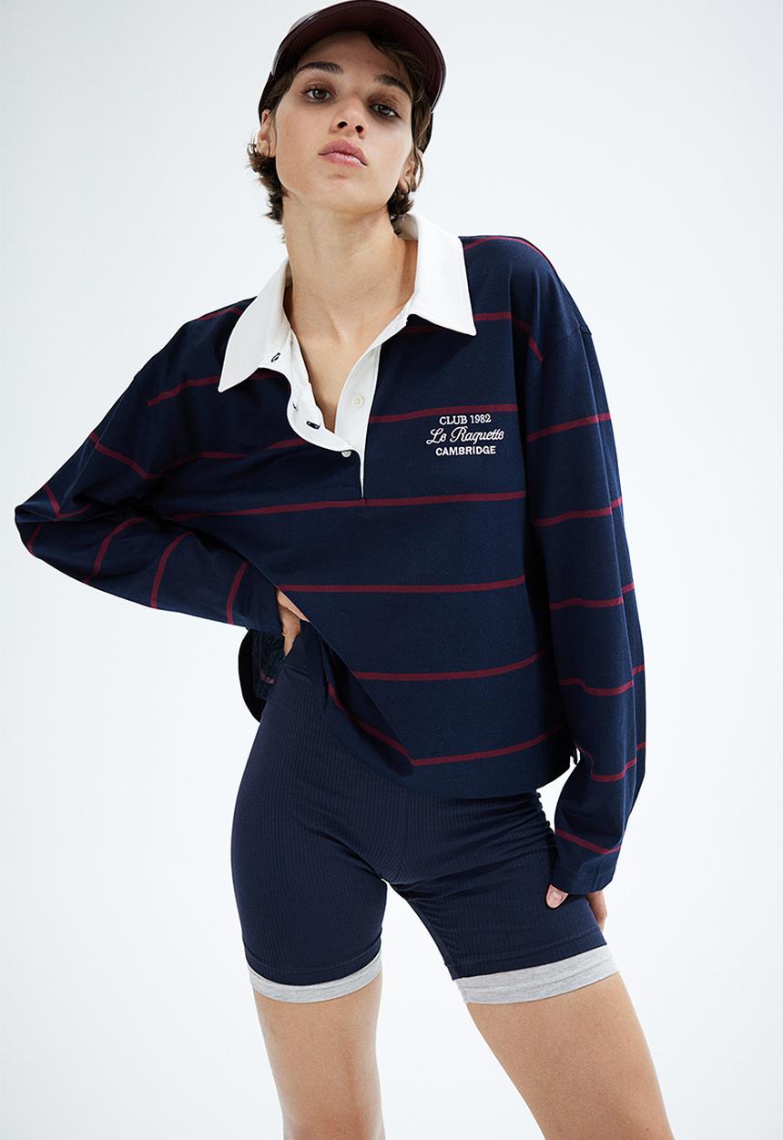 H&M - Oversized polo shirt - navy blue/striped