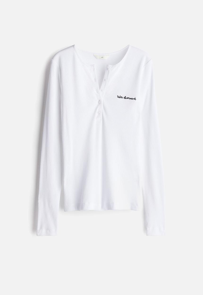 H&M - Ribbed henley top - white
