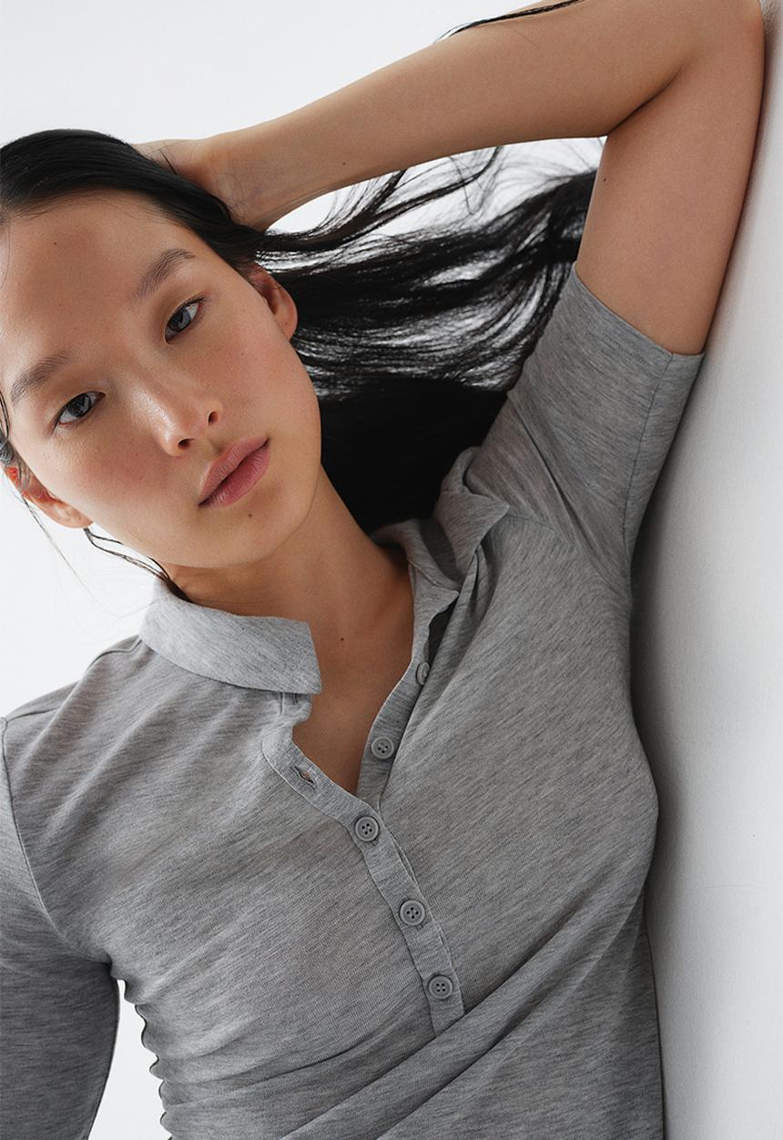 H&M - Jersey polo shirt - light grey marl