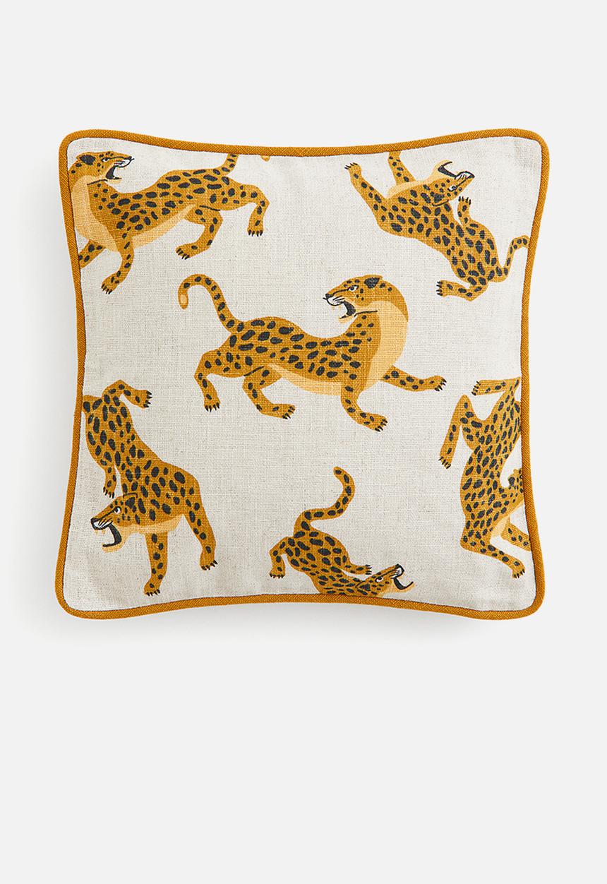 H&M - Linen-blend cushion cover - light beige big cats 