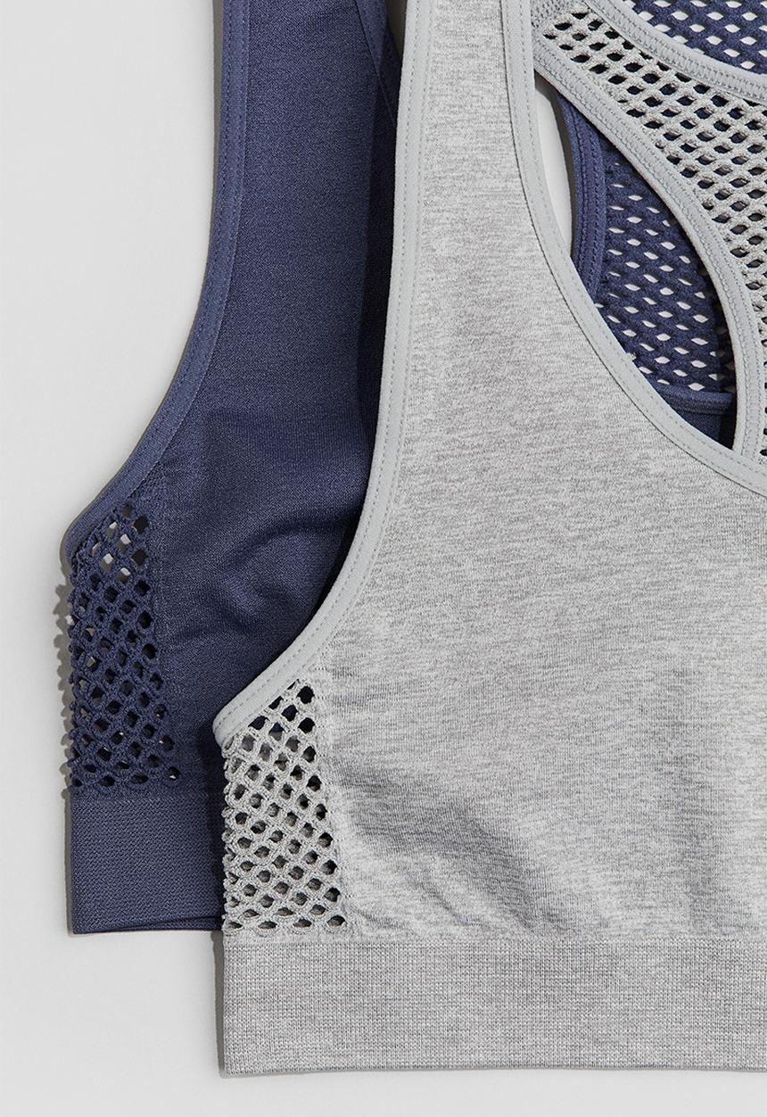 H&M - 2 pack seamless tops - grey marl/steel blue