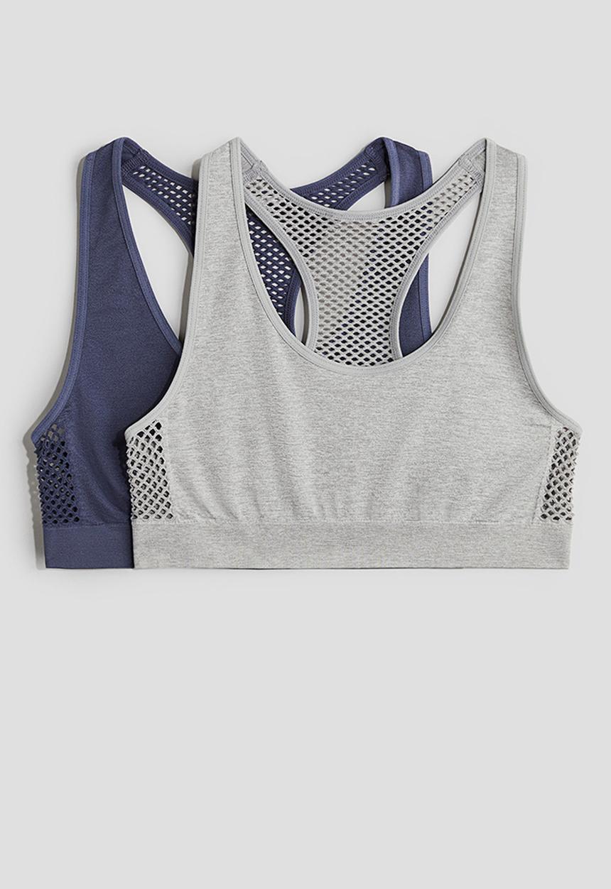 H&M - 2 pack seamless tops - grey marl/steel blue