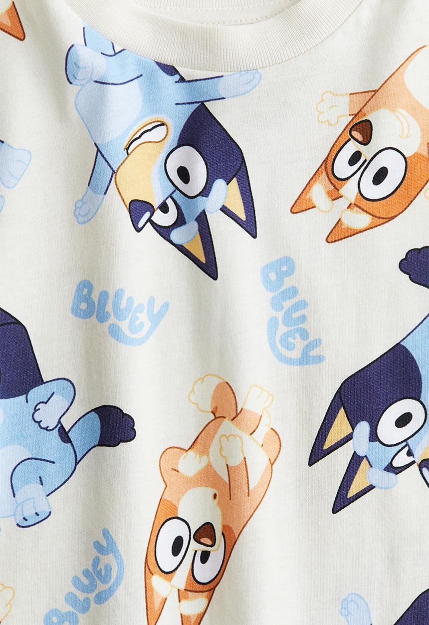 H&M - Printed T-shirt - cream bluey