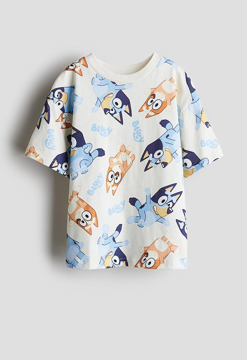 H&M - Printed T-shirt - cream bluey
