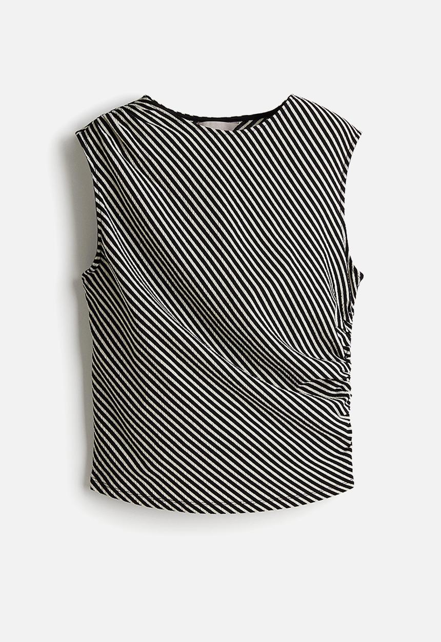 H&M - Draped vest top - black/striped