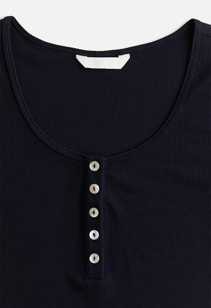 H&M - Ribbed henley top - navy blue