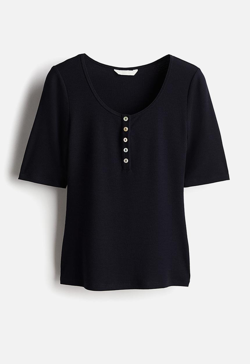 H&M - Ribbed henley top - navy blue
