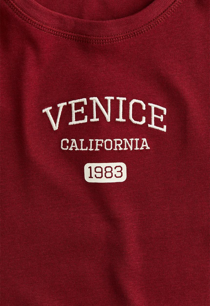 H&M - Ribbed T-shirt - burgundy/venice