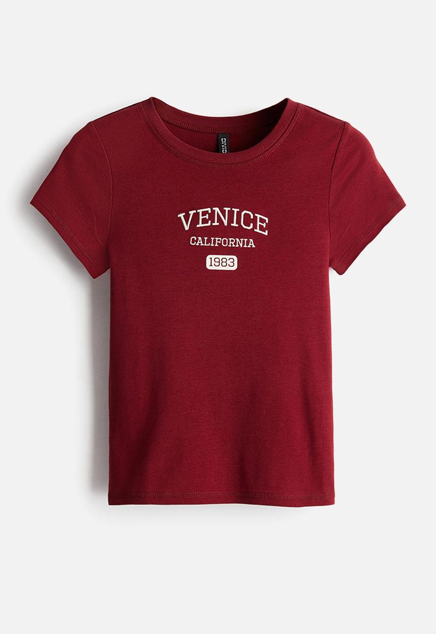 Ribbed t-shirt - burgundy/venice - 1240356021