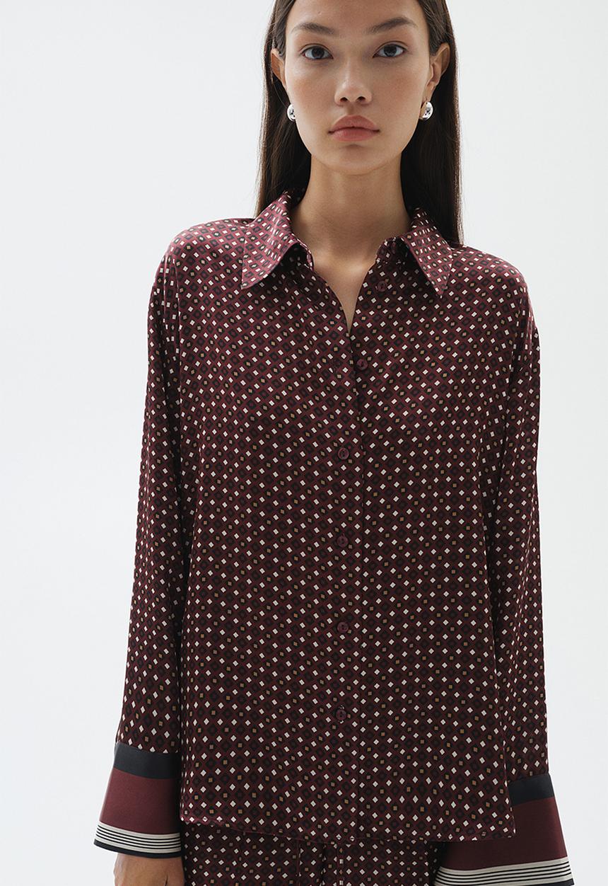H&M - Patterned satin shirt - burgundy/patterned