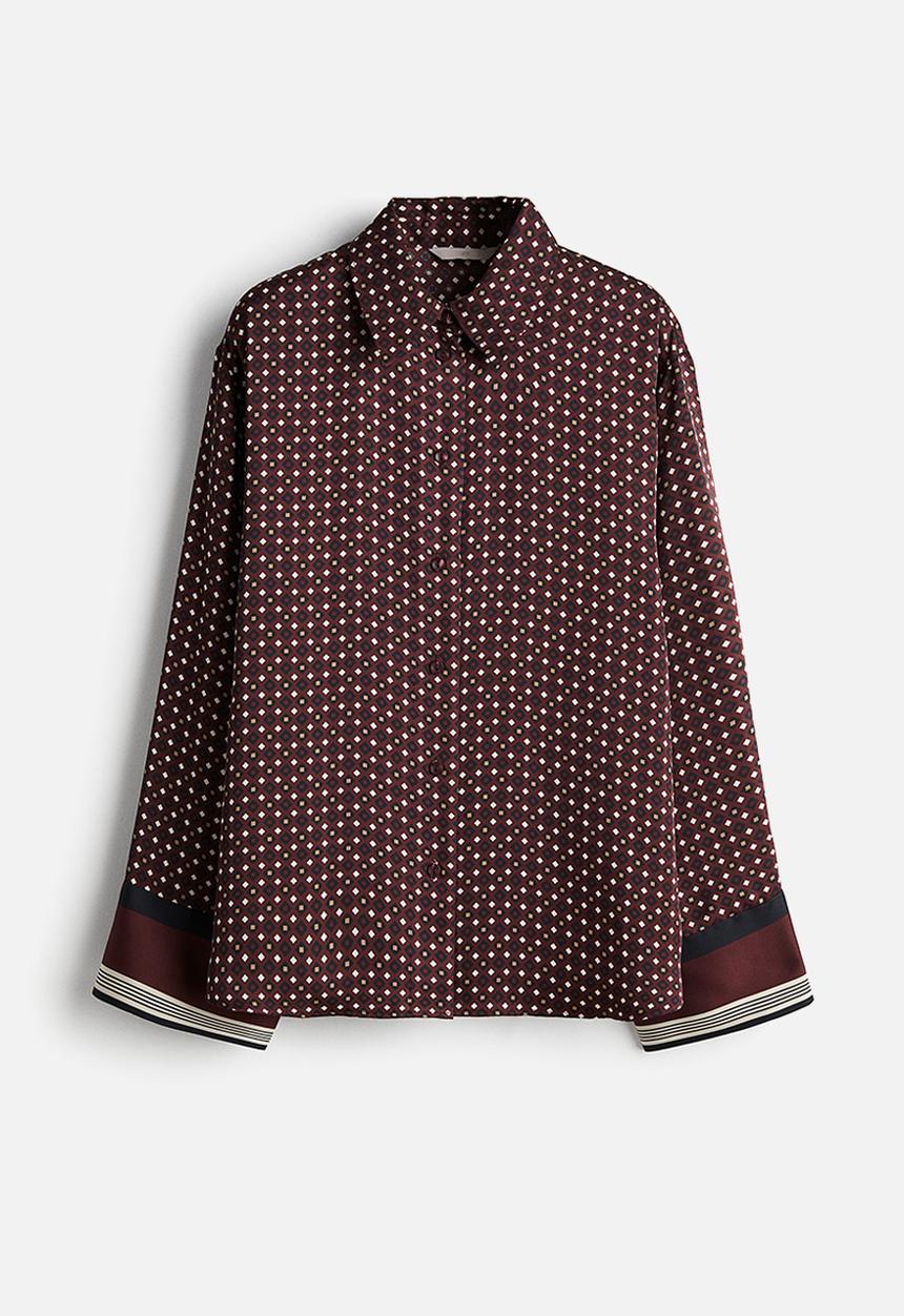 H&M - Patterned satin shirt - burgundy/patterned