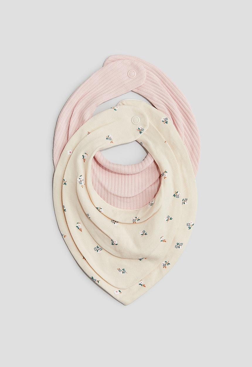 H&M - 2 Pack terry-lined triangular scarves - light pink/floral